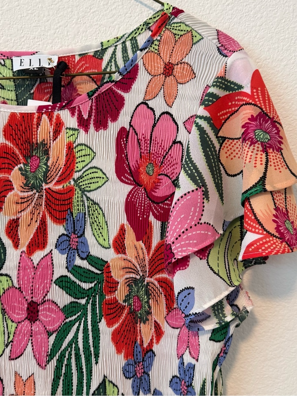 ELLE Floral Flutter Sleeve Blouse Top XL - Picture 3 of 5